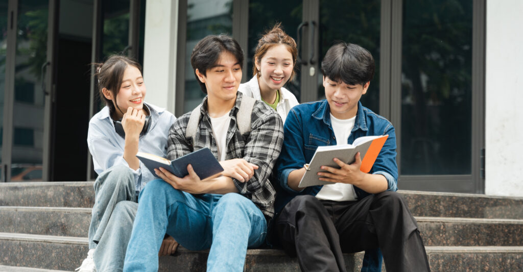 Portrait image of a group of Asian students at university